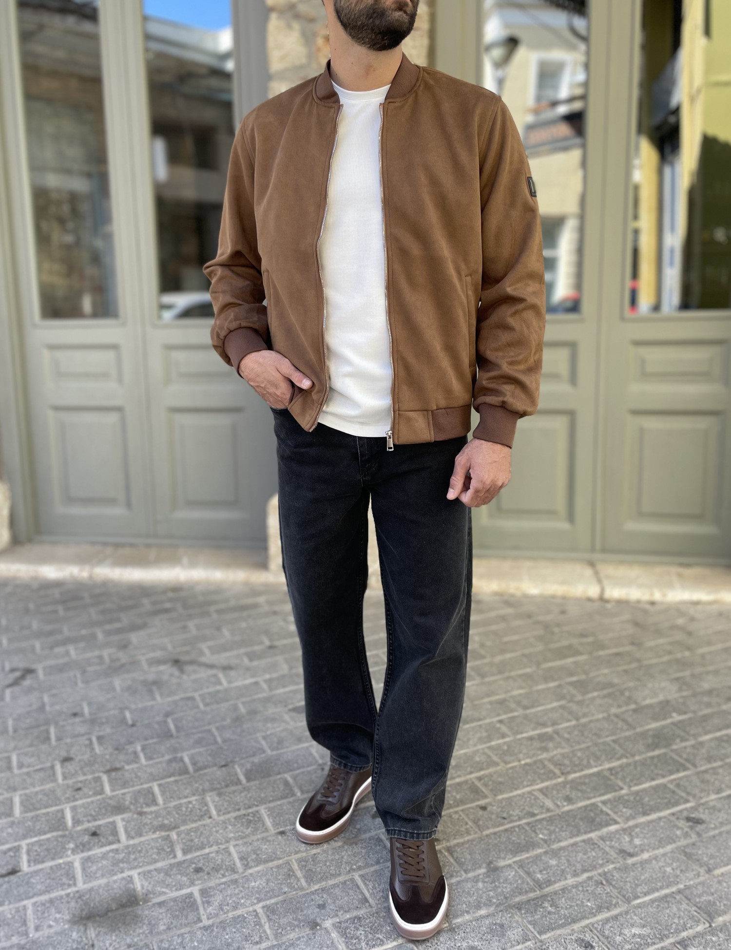 Ανδρικό ταμπά σουέτ μπουφάν Bomber HM264049T φωτογραφία